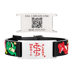 QR Code Child Titanium Medical ID Bracelet Black Dino
